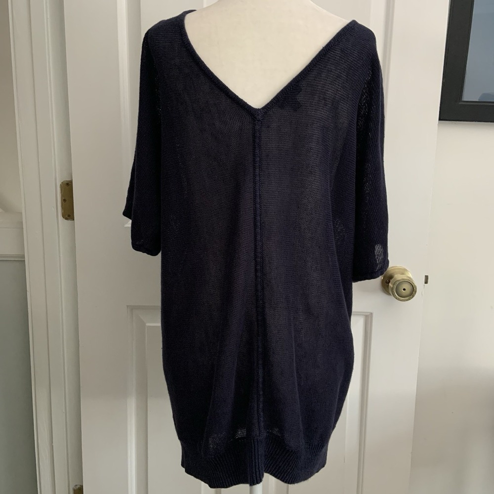 Talbots Sheer Mesh Open Knit LINEN Sweater Top Navy Blue Women sz L - Picture 10 of 10